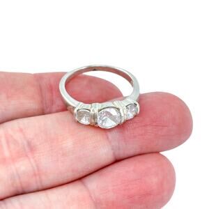 Vintage PD Sterling Silver 925 White Crystal Three Stone Ring Size 10
